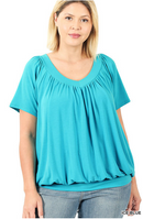 V-Neck Shirring Top- Ice Blue(574)