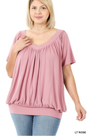 V-Neck Shirring Top- Rose(578)