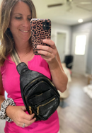 Sling Bag with Pattern Shoulder Strap - black