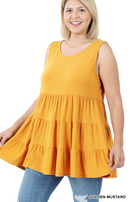 Sleeveless Tiered Ruffle Tunic-Mustard(549)