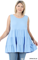 Sleeveless Tiered Ruffle Tunic-Spring Blue(576)