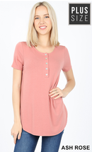 Short Sleeve Henley Top- Rose(398)