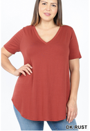 V-Neck Round Bottom Tees- Rust(598)