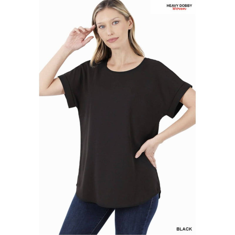 Rolled Sleeve Boat Neck Top